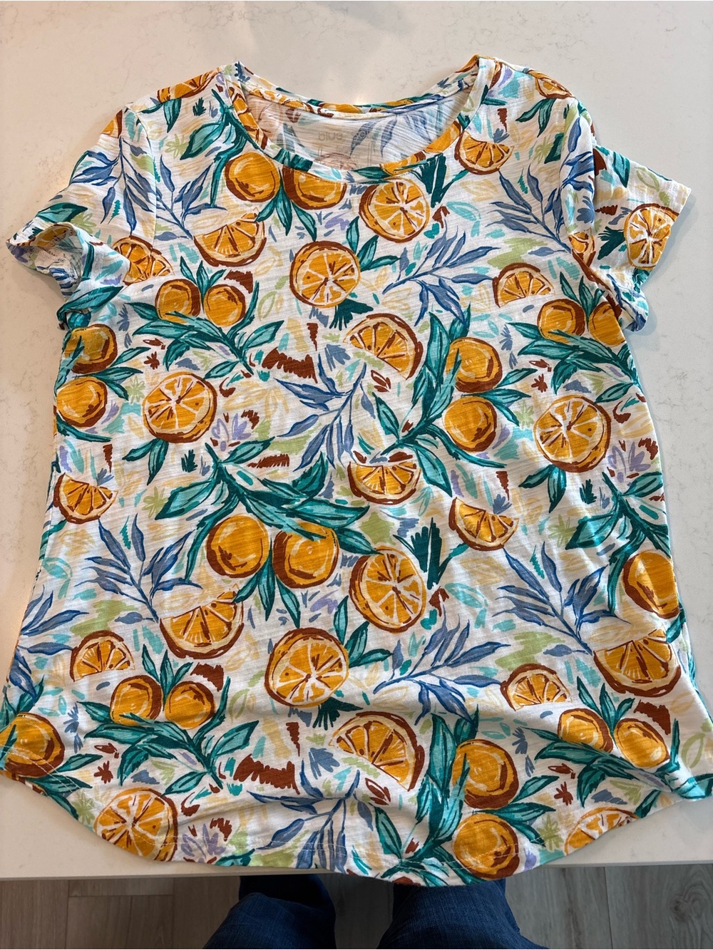 Women’s Citrus Print Short Sleeve Tee - White/Yellow